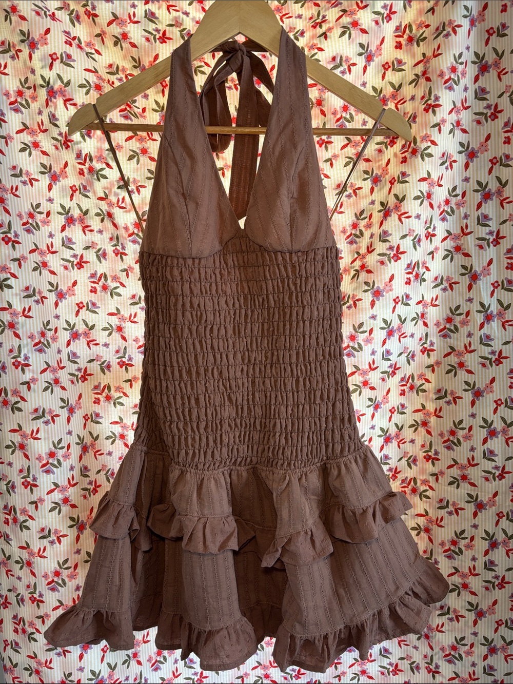 100% Cotton Brown Halter Dress